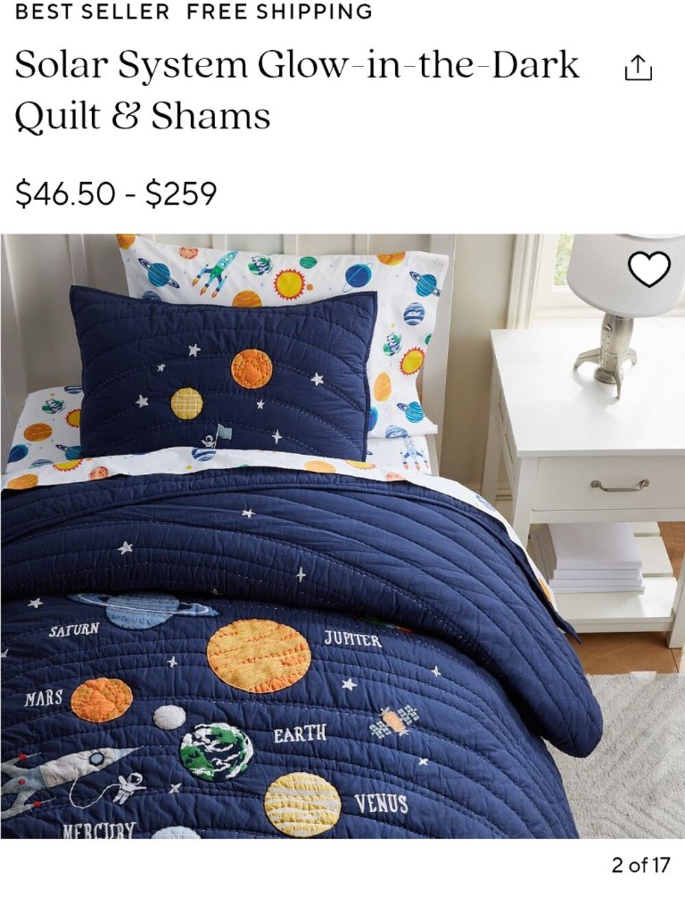 Pottery Barn Kids Crib/Toddler Solar System Glow-in-the-Dark Collection